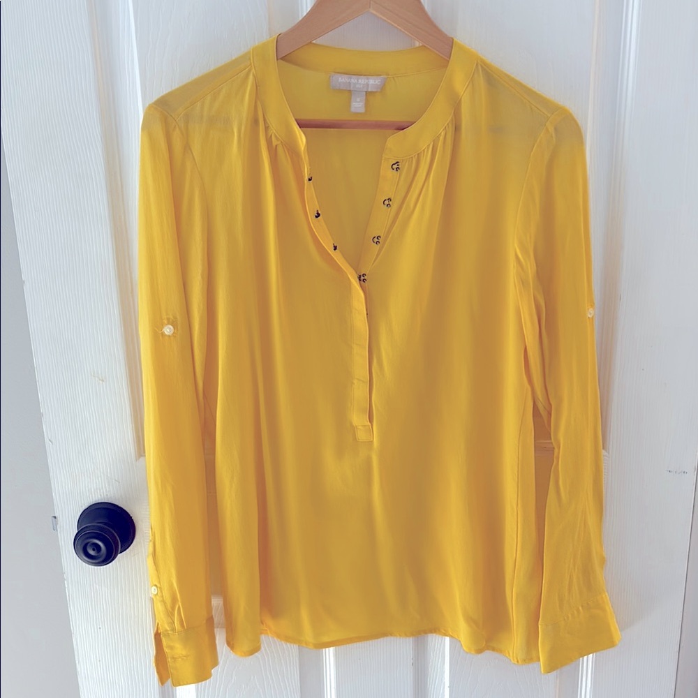 Banana Republic Yellow Long Sleeve Henley Blouse